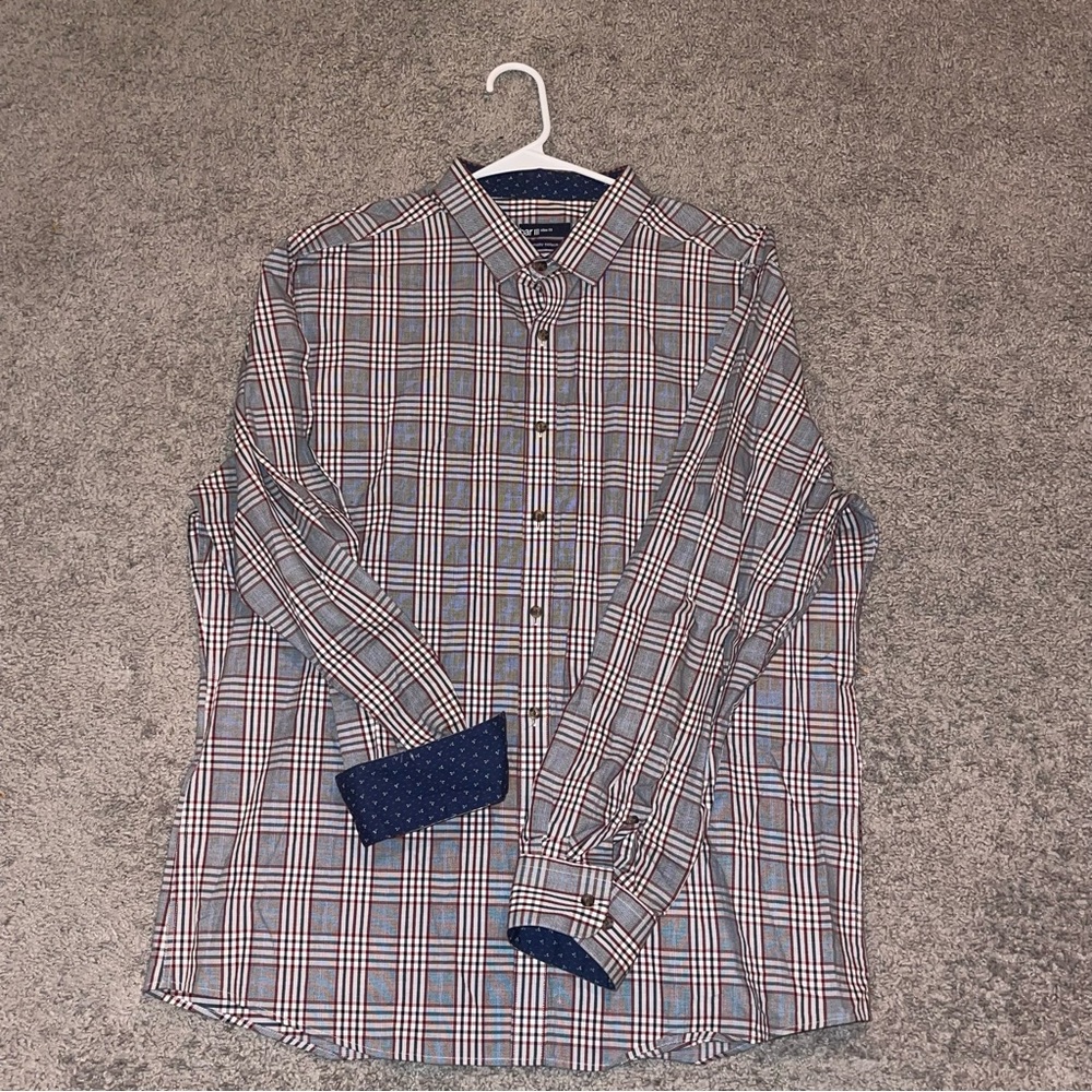 Men's Plaid Button-Down Shirt - Blue and Red